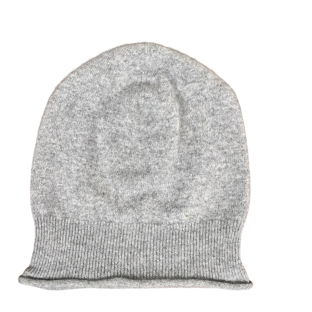 Nordstrom Rack Women 100% Cashmere Slouchy Beanie Hat Light Gray Heathered Knit